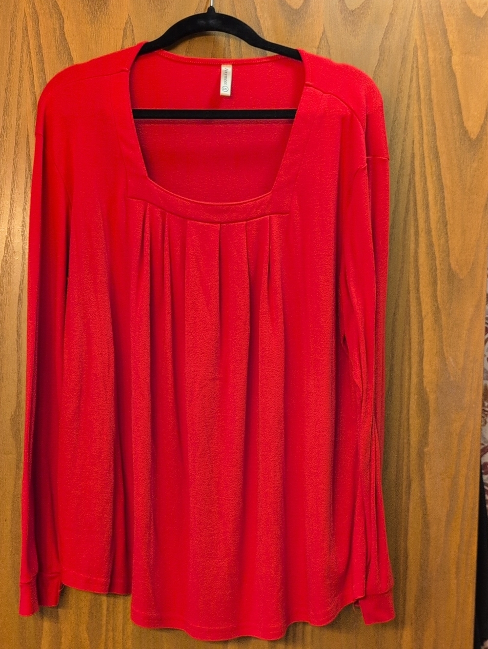 Red Pleated Long-Sleeve Women's Top
